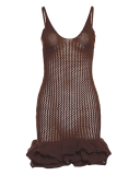 Summer Women's New Sexy Hollow Out Mushroom Edge Knitted Dress S-L
