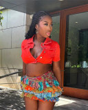 Summer New Fashionable Women's Sexy Cake Skirt High Waist Retro Printed Half Length Skirt S-L
