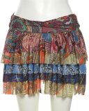 Summer New Fashionable Women's Sexy Cake Skirt High Waist Retro Printed Half Length Skirt S-L