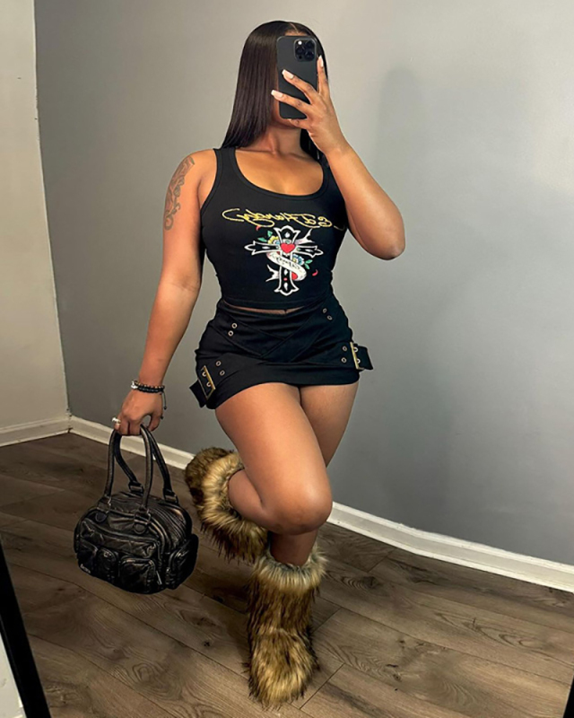 Summer Women's Personalized Street  Low Waist Skirt S-L