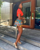 Summer New Fashionable Women's Sexy Cake Skirt High Waist Retro Printed Half Length Skirt S-L