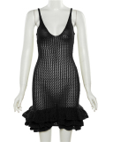 Summer Women's New Sexy Hollow Out Mushroom Edge Knitted Dress S-L