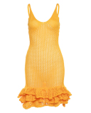 Summer Women's New Sexy Hollow Out Mushroom Edge Knitted Dress S-L