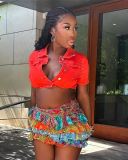 Summer New Fashionable Women's Sexy Cake Skirt High Waist Retro Printed Half Length Skirt S-L