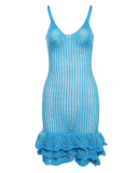 Summer Women's New Sexy Hollow Out Mushroom Edge Knitted Dress S-L