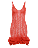 Summer Women's New Sexy Hollow Out Mushroom Edge Knitted Dress S-L