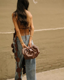 Summer Women's New Sexy Backless Hanging Neck Irregular Slim Tops S-L