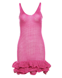 Summer Women's New Sexy Hollow Out Mushroom Edge Knitted Dress S-L