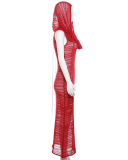 Women New Sexy Solid Color Knitted Perspective Round Neck High Waist Slimming Long Dress Red S-L
