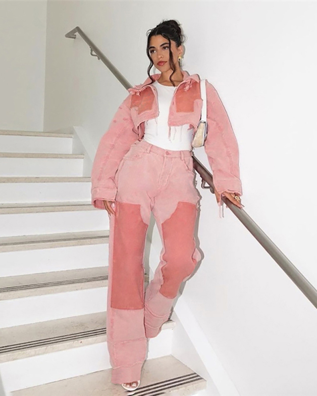 Autumn Women's New Spliced Contrasting Color High Waisted Loose Casual Jeans S-L