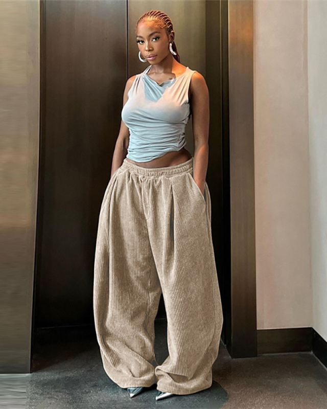 Autumn Winter Women's Clothing New Fashion Street Auction High Waisted Pants S-L