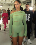 Summer Women's New Sexy Mesh See Through  Tight Jumpsuit Shorts