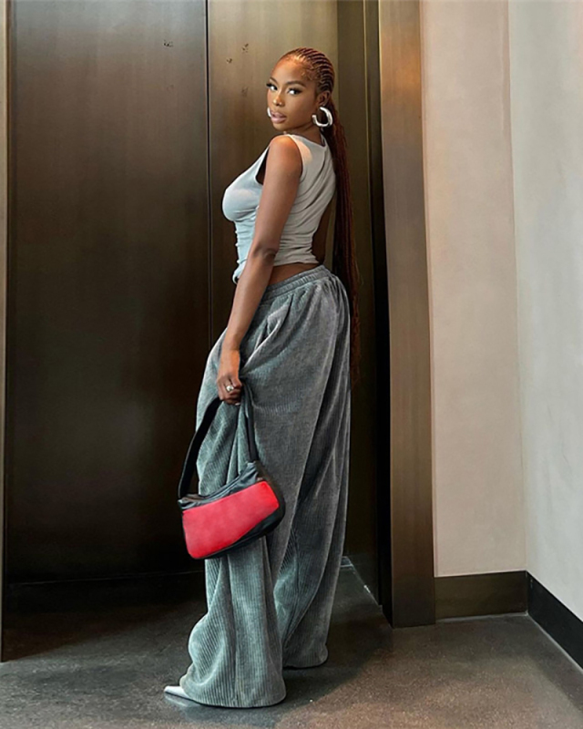 Autumn Winter Women's Clothing New Fashion Street Auction High Waisted Pants S-L