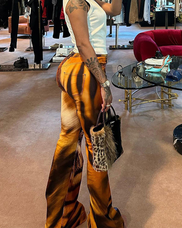 Summer Women's New High Waisted Digital Printed Horn Yoga Casual Pants S-L