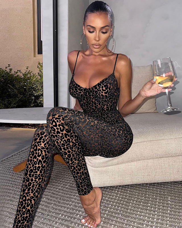 Summer New Women's Sexy Low Cut Suspender Plush Tight Jumpsuit S-L