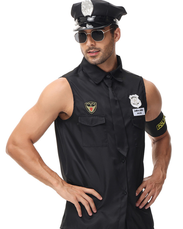Men's Police Cosplay Halloween Tops M-XL