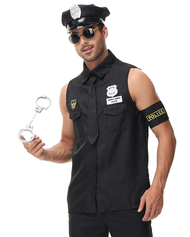 Men's Police Cosplay Halloween Tops M-XL