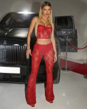 Women Spring Sleeveless Strapless Waist Long Pants Lace Two-Piece Set S-L