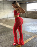 Women Spring Sleeveless Strapless Waist Long Pants Lace Two-Piece Set S-L
