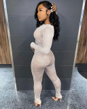 Women Summer New Net Tight Long Sleeve Top Pants Casual Set S-L