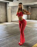 Women Spring Sleeveless Strapless Waist Long Pants Lace Two-Piece Set S-L