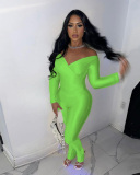 Lady Autumn Winter Solid Color Cross Collar Set Long Sleeved Pants Casual Suit S-L
