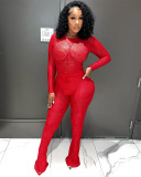Lady Autumn Winter Lace Hollow See Through One-Piece Top And Pants Set S-L
