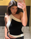 Black And White Contrast Sexy Halter Neck Tie Off-Shoulder Vest Top S-L