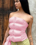 Winter New Solid Color Chest Wrap Tight Cotton Leather Tops S-XL