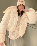 Women Autumn And Winter Fur Collar Zipper Long Sleeve Short Cotton Jacket Top S-XL