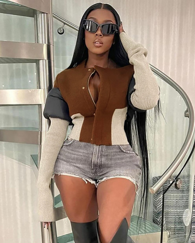 Women New Winter Zipper Cardigan Ribbed Stitching Long-Sleeved Cotton-Filled Jacket S-L