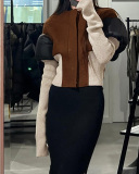 Women New Winter Zipper Cardigan Ribbed Stitching Long-Sleeved Cotton-Filled Jacket S-L