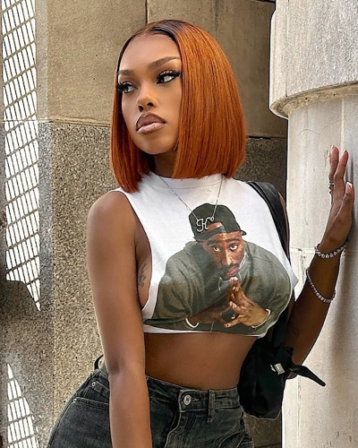 Women Summer New Retro Print Street Trendy Round Neck Sleeveless Vest Short Top S-L