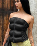 Winter New Solid Color Chest Wrap Tight Cotton Leather Tops S-XL