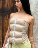 Winter New Solid Color Chest Wrap Tight Cotton Leather Tops S-XL
