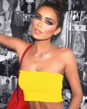 Solid Color Slim Navel-Exposed One-Shoulder Tube Top S-L