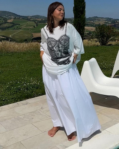 Women Summer Three-Dimensional Underwear Round Neck Loose Long Top S-L