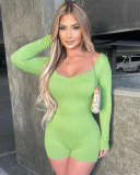 Women New Autumn Winter Brushed Long Sleeves Sports Shorts Jumpsuit S-L