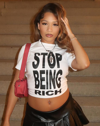 Women Summer New Fashion Letter Printed Round Neck Short Sleeve Hottie Shirt Tops S-L