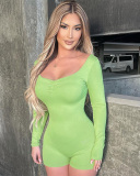Women New Autumn Winter Brushed Long Sleeves Sports Shorts Jumpsuit S-L