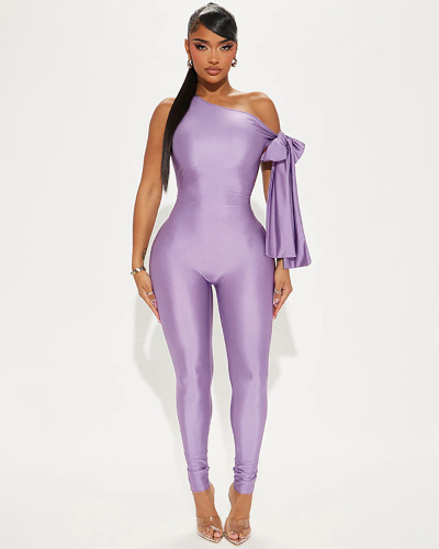 Women Summer Single Shoulder Sexy Twisted Tight Jumpsuit S-L