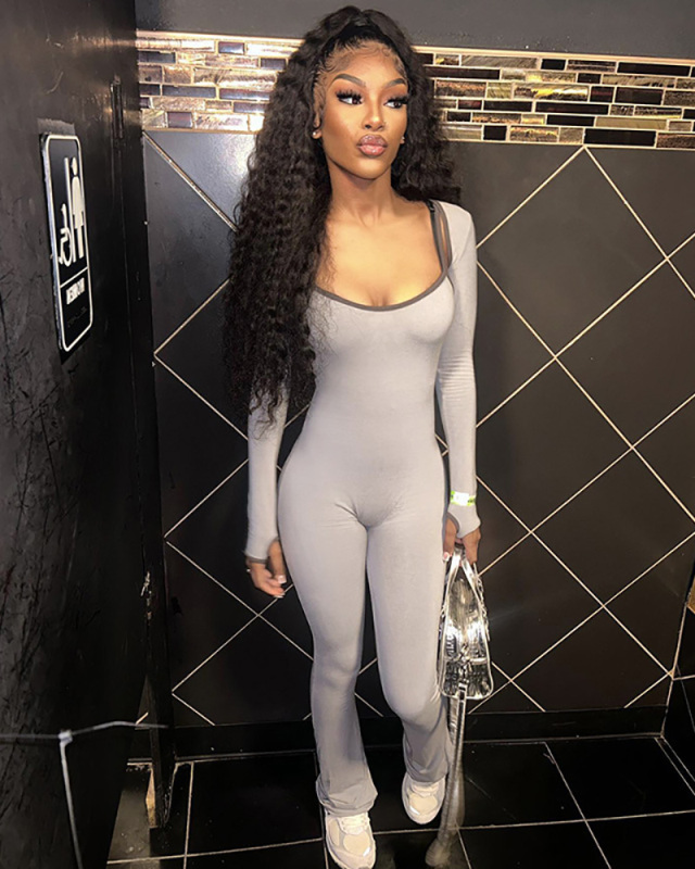 Hot Selling Women Clothing Hot Selling Square Neck Sleeveless Tight Fitting Top Jumpsuit S-L