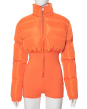 Women Winter Fashion Stretch Tight Zipper Warm Cotton Jacket Jumpsuit Pants S-L