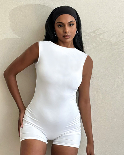 Women Summer New Fashion Sleeveless Large Backless Casual Jumpsuit Shorts S-L