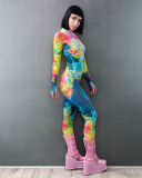 Wholesale Women New Printed Tight Fitting Long Sleeved Jumpsuit Colorful S-L