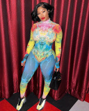 Wholesale Women New Printed Tight Fitting Long Sleeved Jumpsuit Colorful S-L