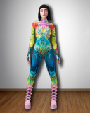 Wholesale Women New Printed Tight Fitting Long Sleeved Jumpsuit Colorful S-L