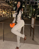 Women New Autumn Winter Halter Neck Long Sleeve Hollow Out Jumpsuit Pink Black White Gray S-L