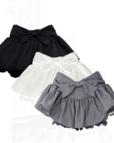 Bow Shaped Floral Bud High Waisted Lined Fluffy Skirts Black Gray White S-2XL