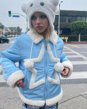 Women  Fashionable Lapel Velvet Lining Long Sleeved Top Jacket